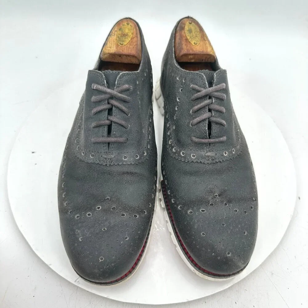 Cole Haan Zerogrand Men Size 8.5M Black Suede Wingtip Oxford Dress Shoes